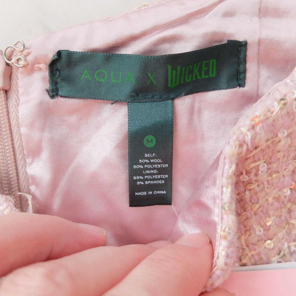 AQUA x Wicked Bloomingdale's Exclusive Pink Sequin Tweed Dress Size M NWT - Picture 5 of 13